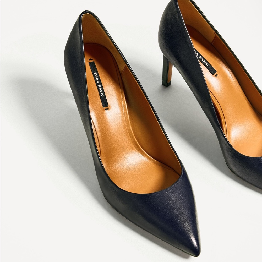 Zara navy blue leather high heel pumps NWT - Picture 3 of 6